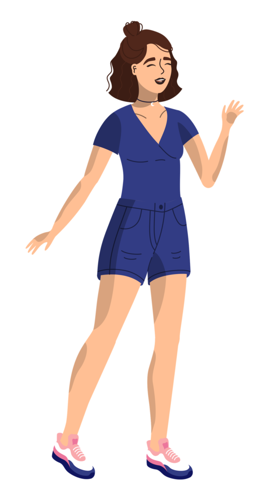Illustration of Alyssa greeting with a friendly wave and smile.